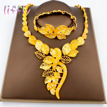 Liffly Afriky Módne Šperky Sady Listový Tvar Náhrdelník Náramok, Náušnice, Prsteň Elegantné Ženy Strany Šperky Set