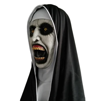 Hrôza Desivá Mníška Latex Maska Šatku Valak Cosplay pre Halloween Kostým Tvár Masques S Headpiece