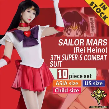 MRHALLCOS Anime Cosplay Sailor Moon Mars Rei Hino SuperS Crystal Šaty Oblečenie Kostým Halloween Party Dieťa Dospelé Ženy, Plus Veľkosť