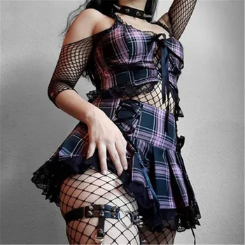 Mall Gotický Grunge Letná Mini Sukňa Ženy Punk Y2K Vintage Čipky Harajuku Streetwear Vysoký Pás Sukne Obväz Sexy Sukne