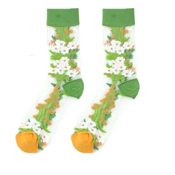 Vysoko Kvalitné Kreatívne Crystal Módne Pančuchy Harajuku Príliv Ponožky Vinič Slnečnica Kvet, Zviera Ovocie Sklo, Hodváb dámske Ponožky